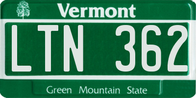 VT license plate LTN362