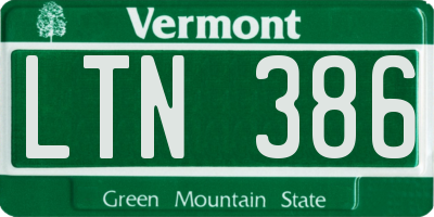 VT license plate LTN386