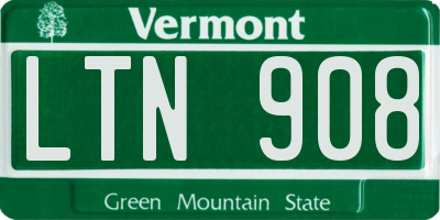 VT license plate LTN908