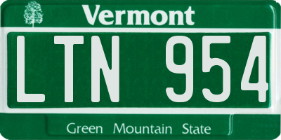 VT license plate LTN954