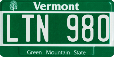 VT license plate LTN980