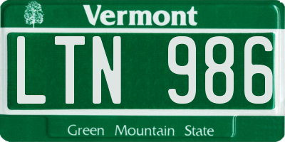 VT license plate LTN986