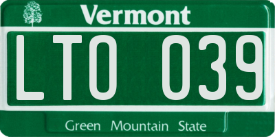 VT license plate LTO039