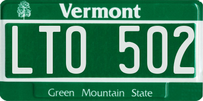 VT license plate LTO502