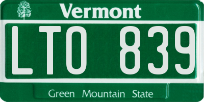 VT license plate LTO839