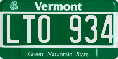VT license plate LTO934