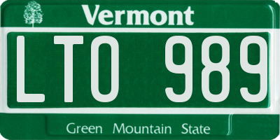 VT license plate LTO989