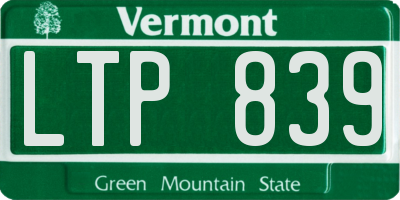 VT license plate LTP839