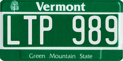 VT license plate LTP989