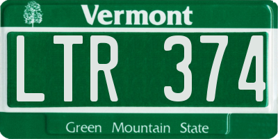 VT license plate LTR374