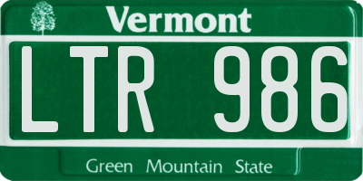 VT license plate LTR986
