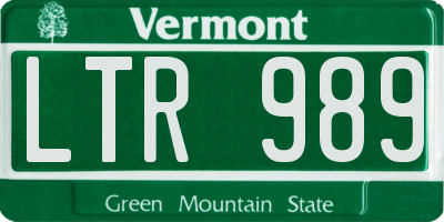 VT license plate LTR989