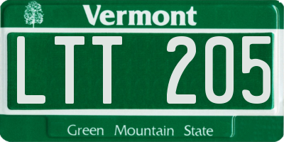 VT license plate LTT205