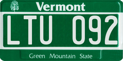 VT license plate LTU092