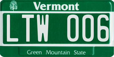 VT license plate LTW006