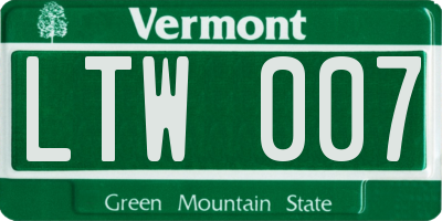 VT license plate LTW007