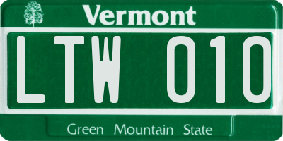 VT license plate LTW010