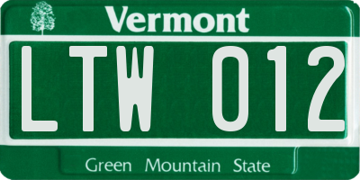 VT license plate LTW012