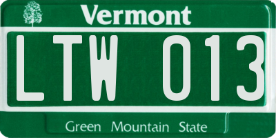 VT license plate LTW013