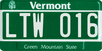 VT license plate LTW016