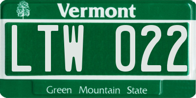 VT license plate LTW022