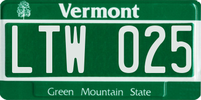 VT license plate LTW025