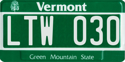 VT license plate LTW030