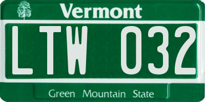 VT license plate LTW032
