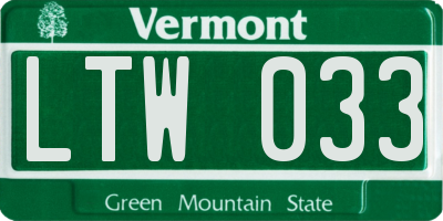 VT license plate LTW033