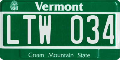 VT license plate LTW034