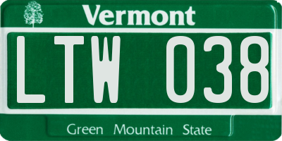 VT license plate LTW038