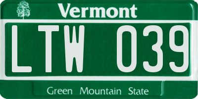 VT license plate LTW039