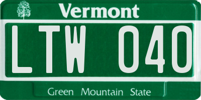VT license plate LTW040