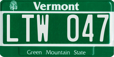 VT license plate LTW047