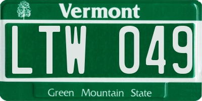 VT license plate LTW049