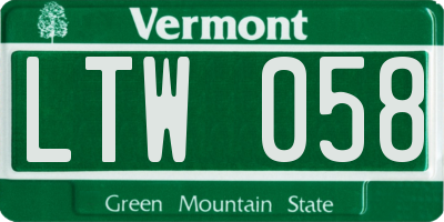 VT license plate LTW058
