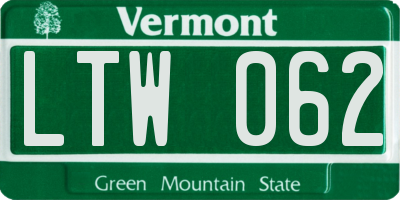 VT license plate LTW062