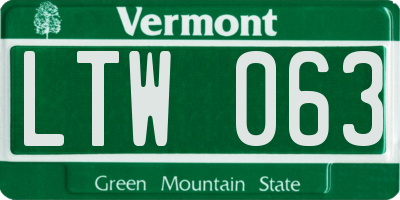 VT license plate LTW063