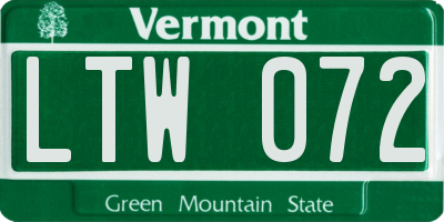 VT license plate LTW072