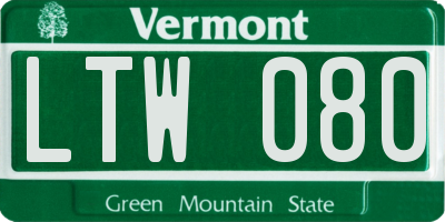 VT license plate LTW080