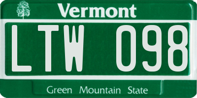 VT license plate LTW098