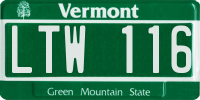 VT license plate LTW116