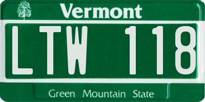 VT license plate LTW118