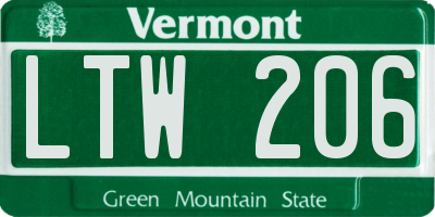 VT license plate LTW206