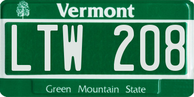 VT license plate LTW208