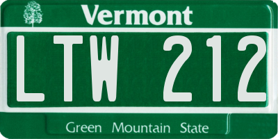 VT license plate LTW212