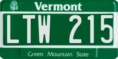 VT license plate LTW215