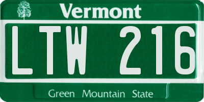 VT license plate LTW216