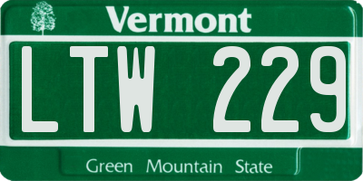 VT license plate LTW229