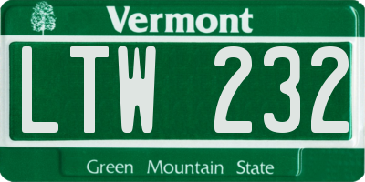 VT license plate LTW232
